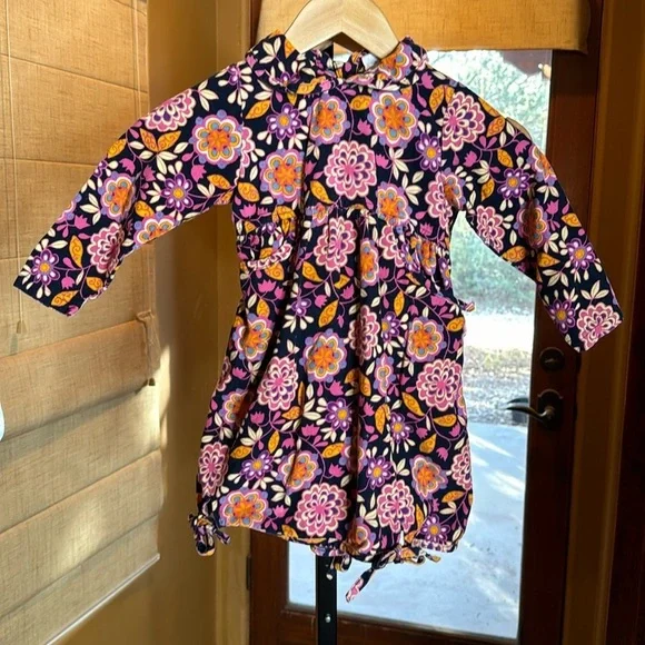 Vintage Hanna Andersson Floral Corduroy Dress Balloon Hem Tie Waist Size 2T (90) - Picture 6 of 9